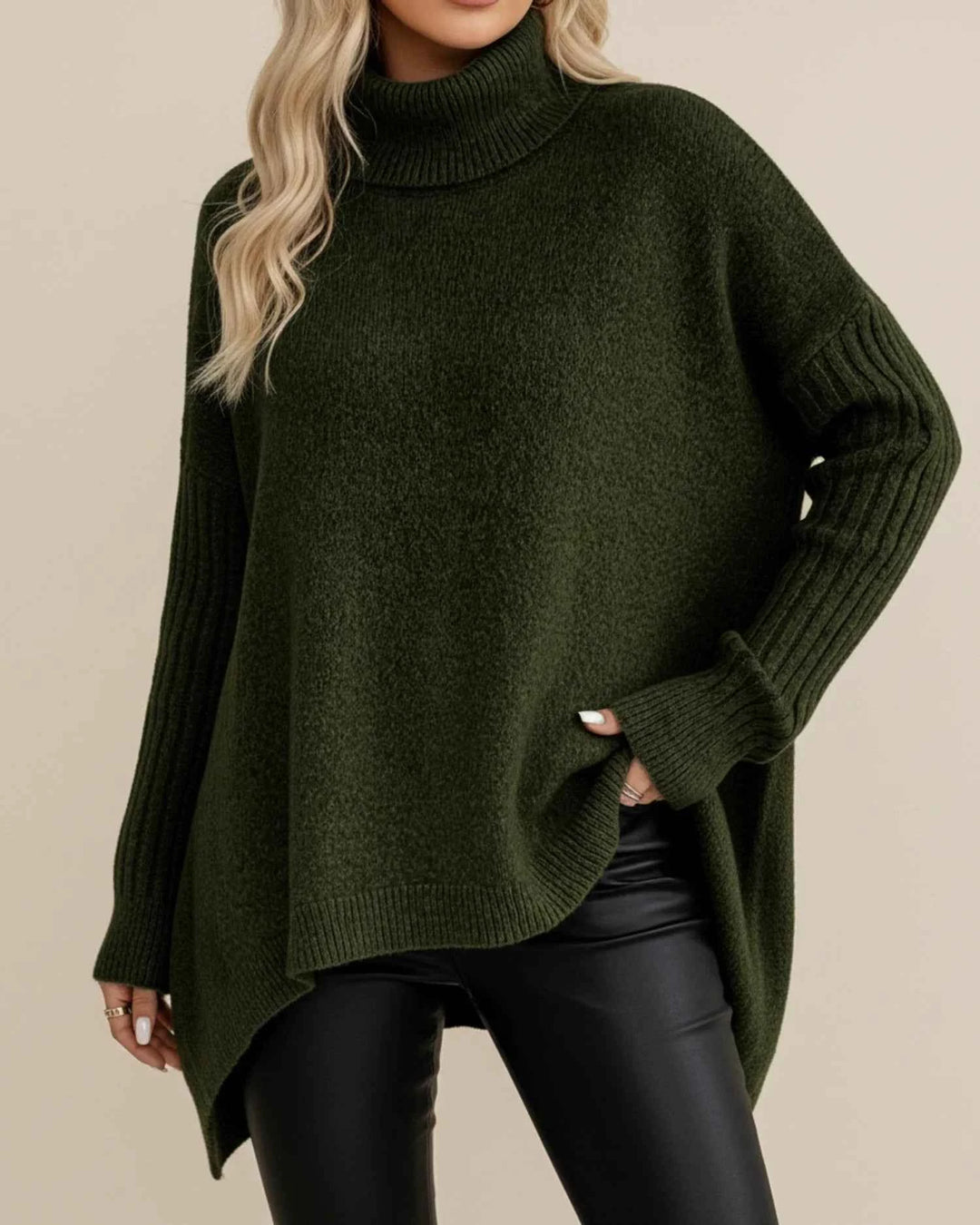 Women's Winter Turtleneck Sweater Dark Green