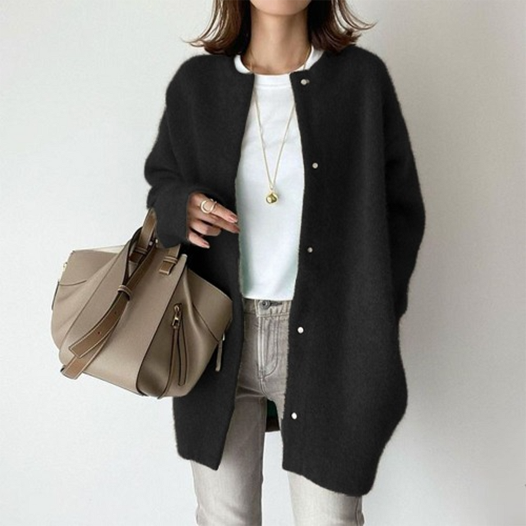 Women's Wool Blend Relaxed Fit Cardigan Winter Essential Black