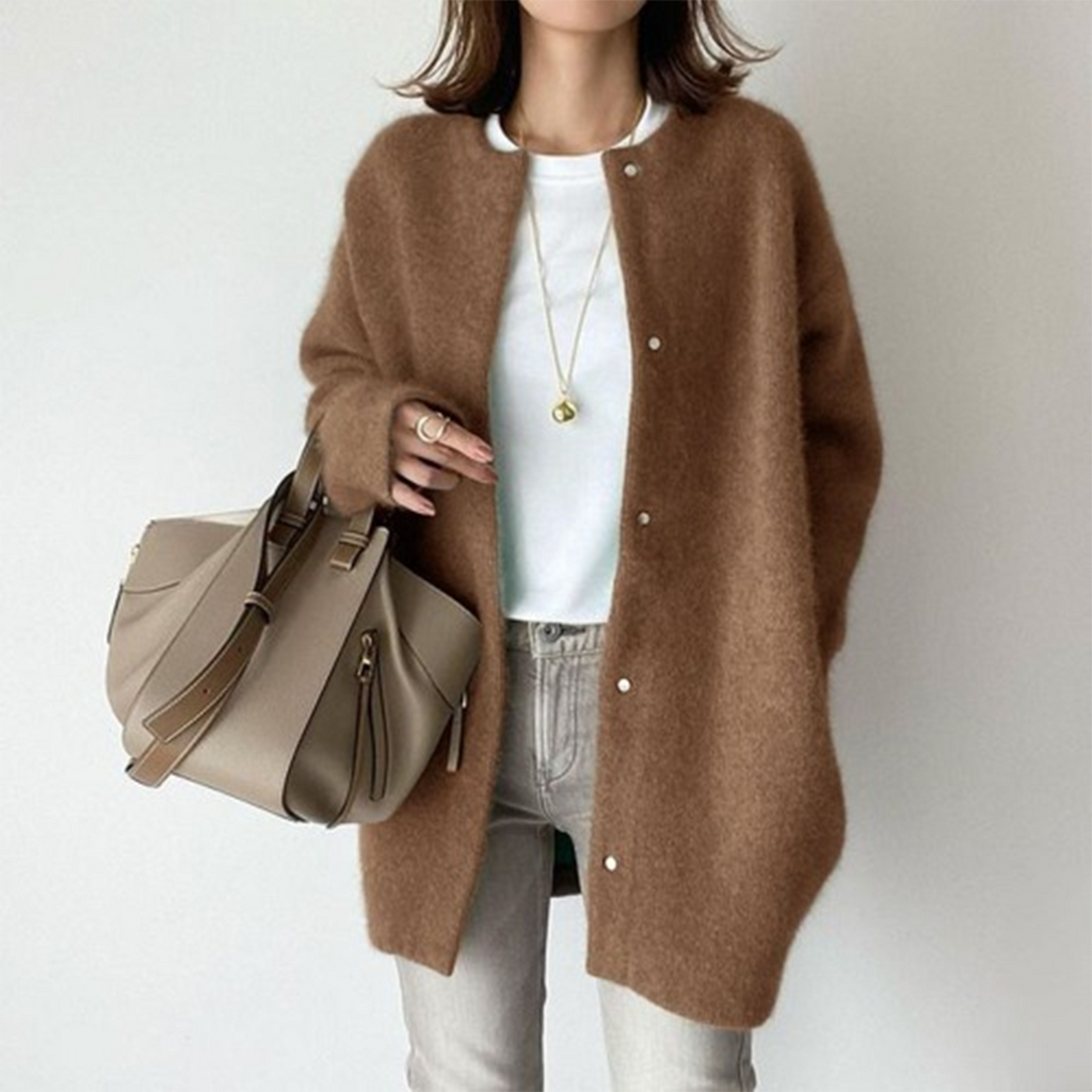 Women's Wool Blend Relaxed Fit Cardigan Winter Essential Brown