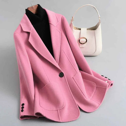 Women's Wool Blazer Slim Fit Pockets Ivory White Winter Pink