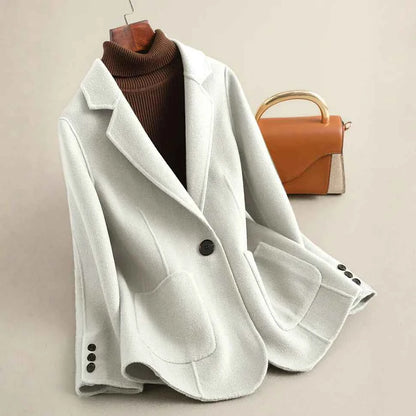 Women's Wool Blazer Slim Fit Pockets Ivory White Winter Ivory White