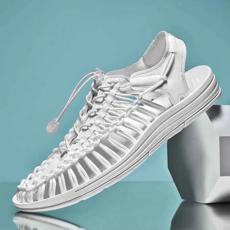 Women's Woven Paracord Sandals with Stopper Closure and Rubber Sole White