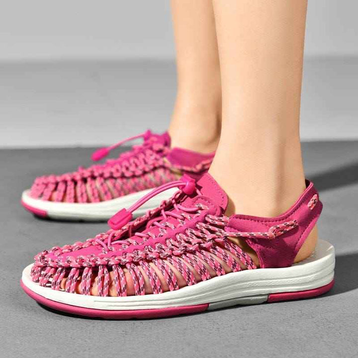 Women's Woven Paracord Sandals with Stopper Closure and Rubber Sole