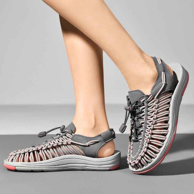 Women's Woven Paracord Sandals with Stopper Closure and Rubber Sole