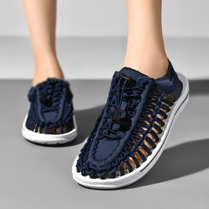 Women's Woven Paracord Sandals with Stopper Closure and Rubber Sole