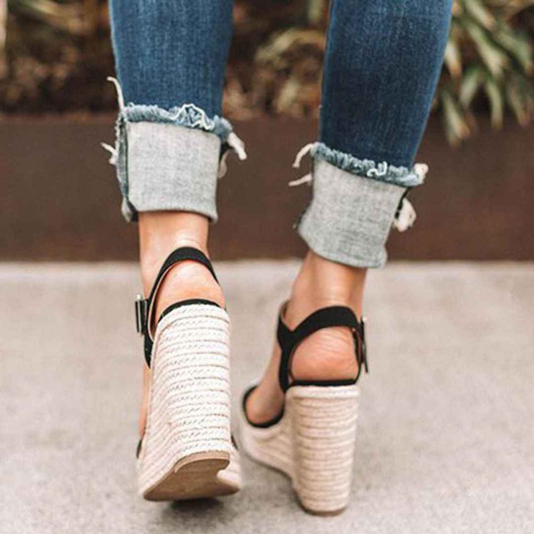 Women's Woven Platform Wedge Espadrilles with Adjustable Ankle Strap