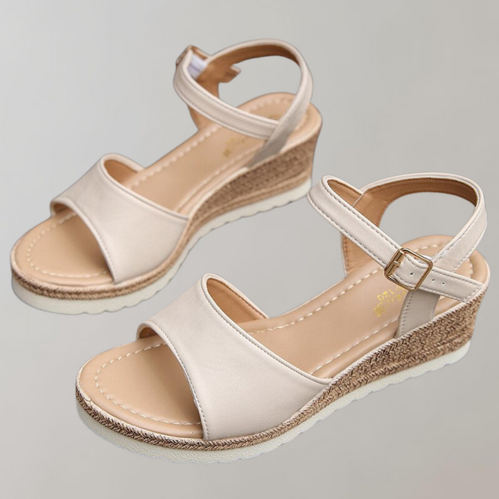 Women's Woven Sole Wedge Sandals with Ankle Strap