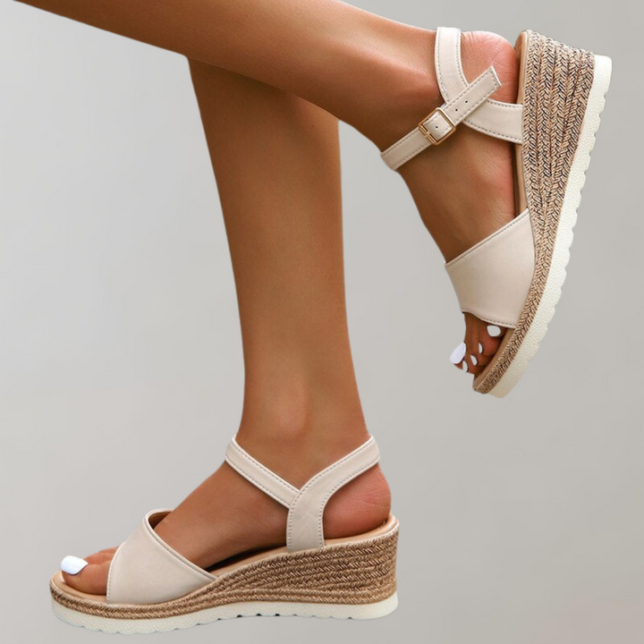 Women's Woven Sole Wedge Sandals with Ankle Strap