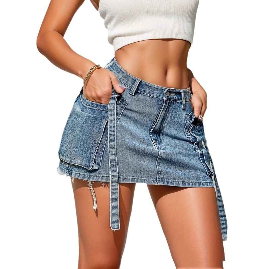 Women's Y2K Denim Mini Skirt Low Rise Vintage Party Streetwear Blue