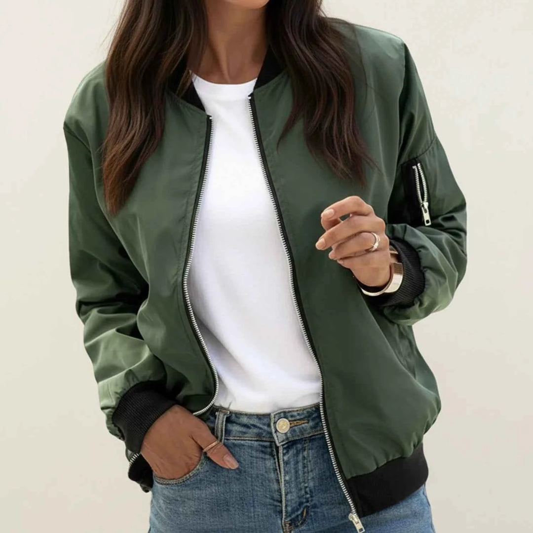 Women's Zip-Up Bomber Jacket Army Green