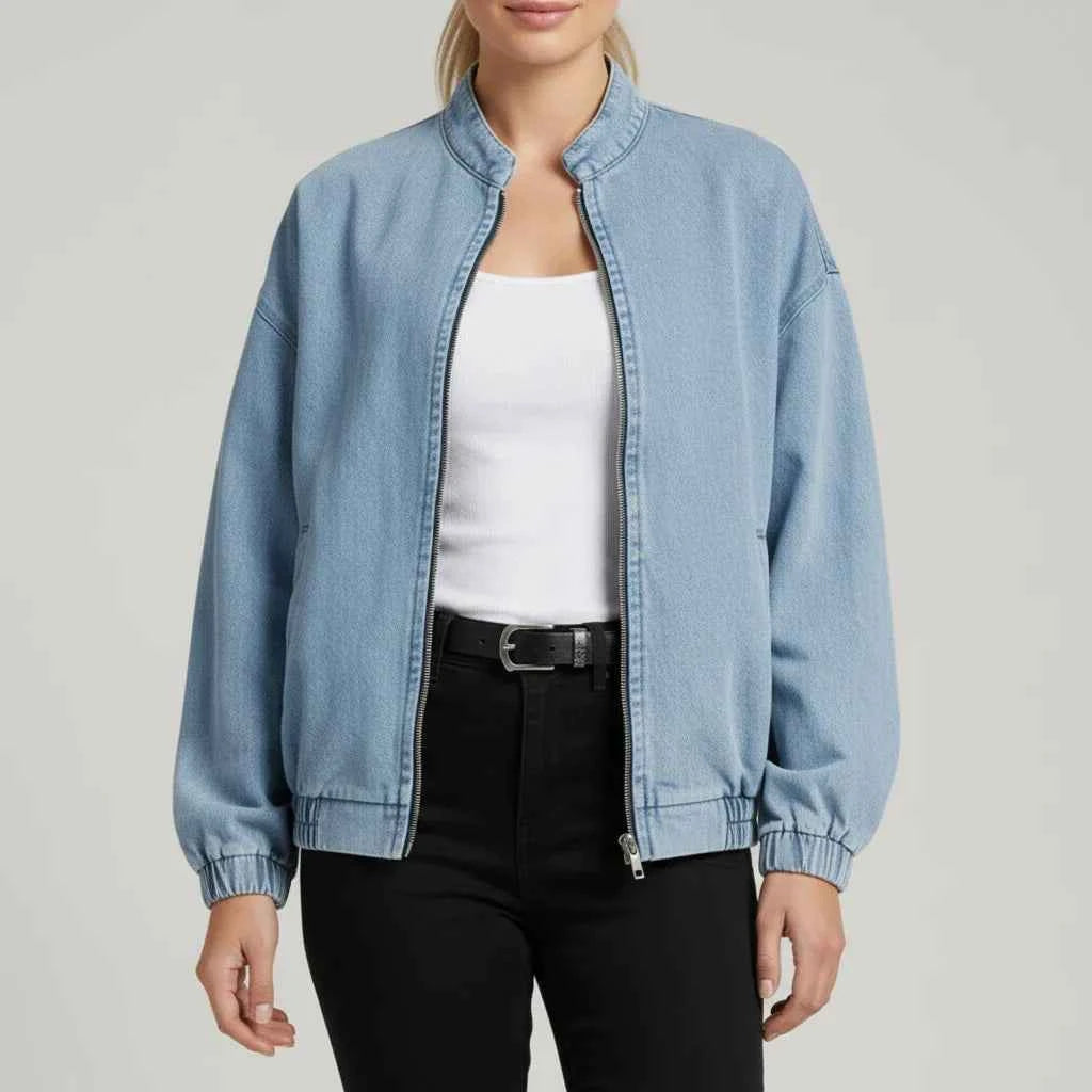 Women's Zip-Up Denim Bomber Jacket