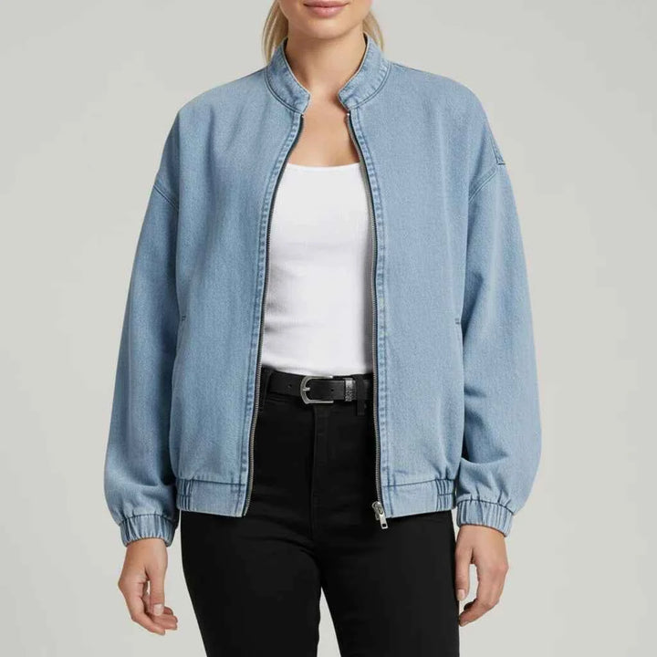 Women's Zip-Up Denim Bomber Jacket