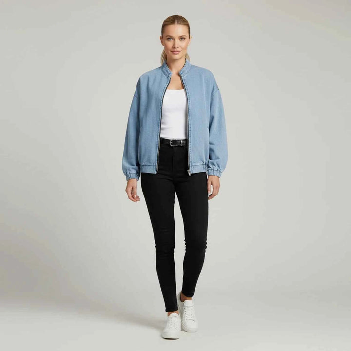 Women's Zip-Up Denim Bomber Jacket
