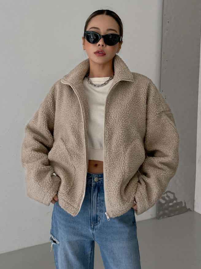 Women's Zip-Up Fleece Winter Jacket - Warm & Cozy Outerwear Brown