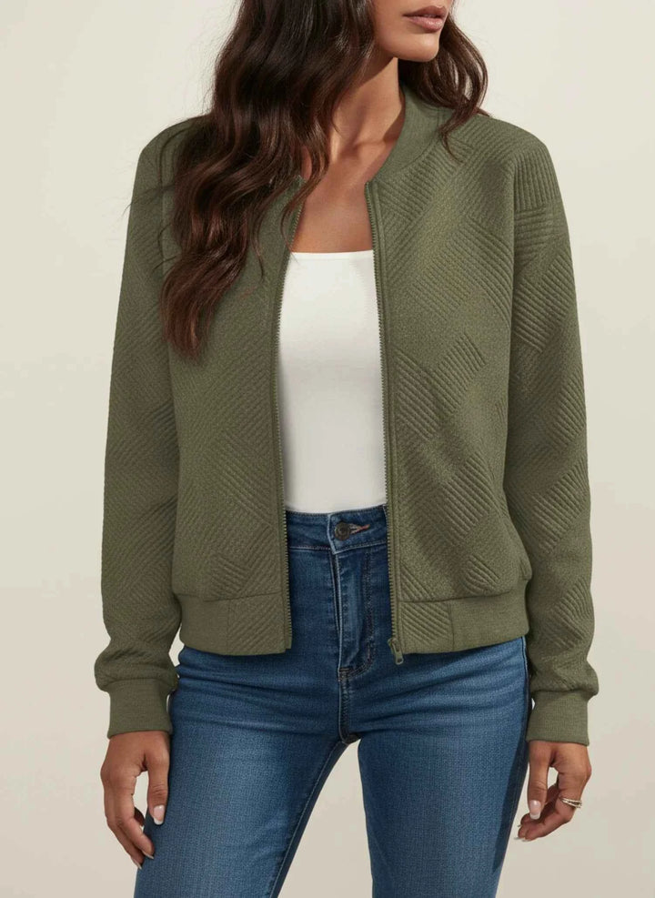 Women's Zip-Up Ribbed Bomber Jacket Army Green
