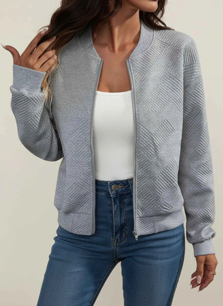 Women's Zip-Up Ribbed Bomber Jacket Gray
