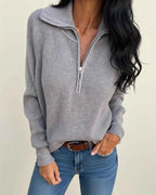 Women's Acrylic Half-zip Relaxed Fit Zip-up Ribbed Sweater Gray