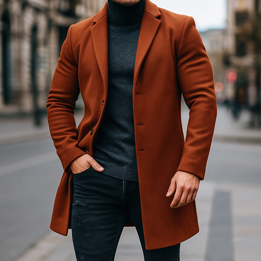 Wool Trench Coat for Men Chestnut Brown