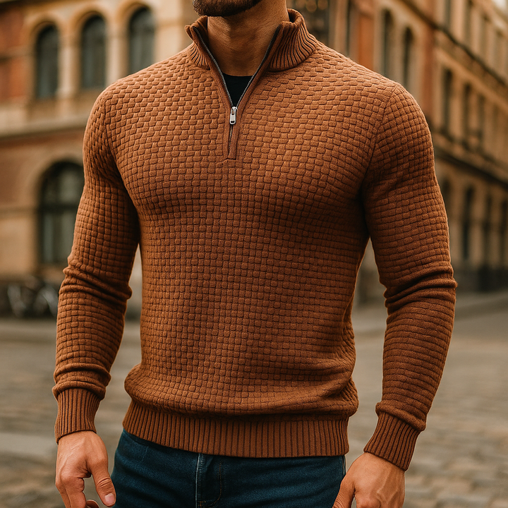 Wool Waffle Knit Sweater for Men Caramel