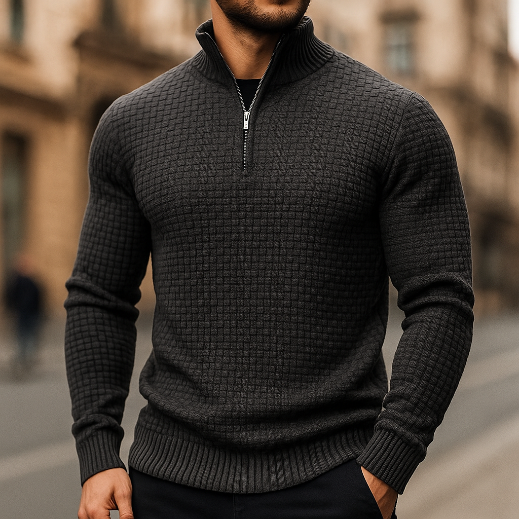 Wool Waffle Knit Sweater for Men Black