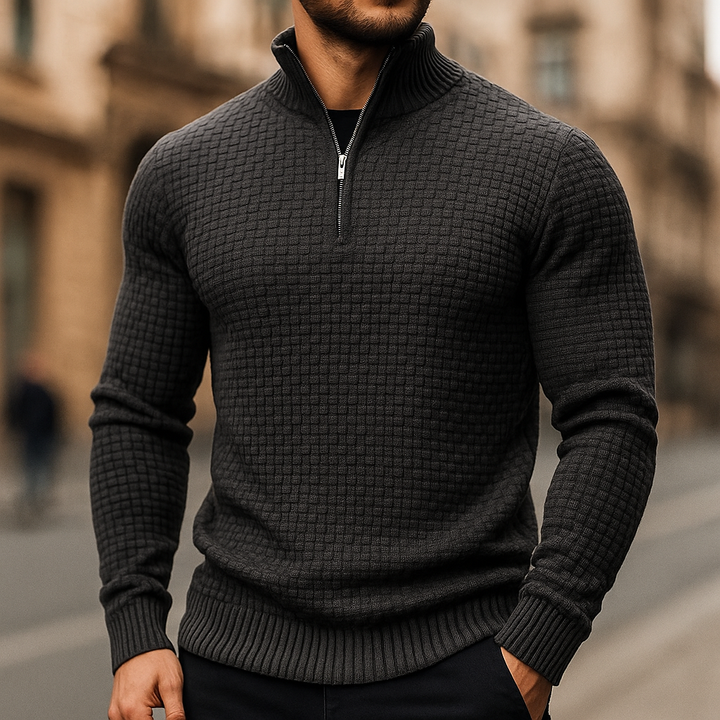 Wool Waffle Knit Sweater for Men Black