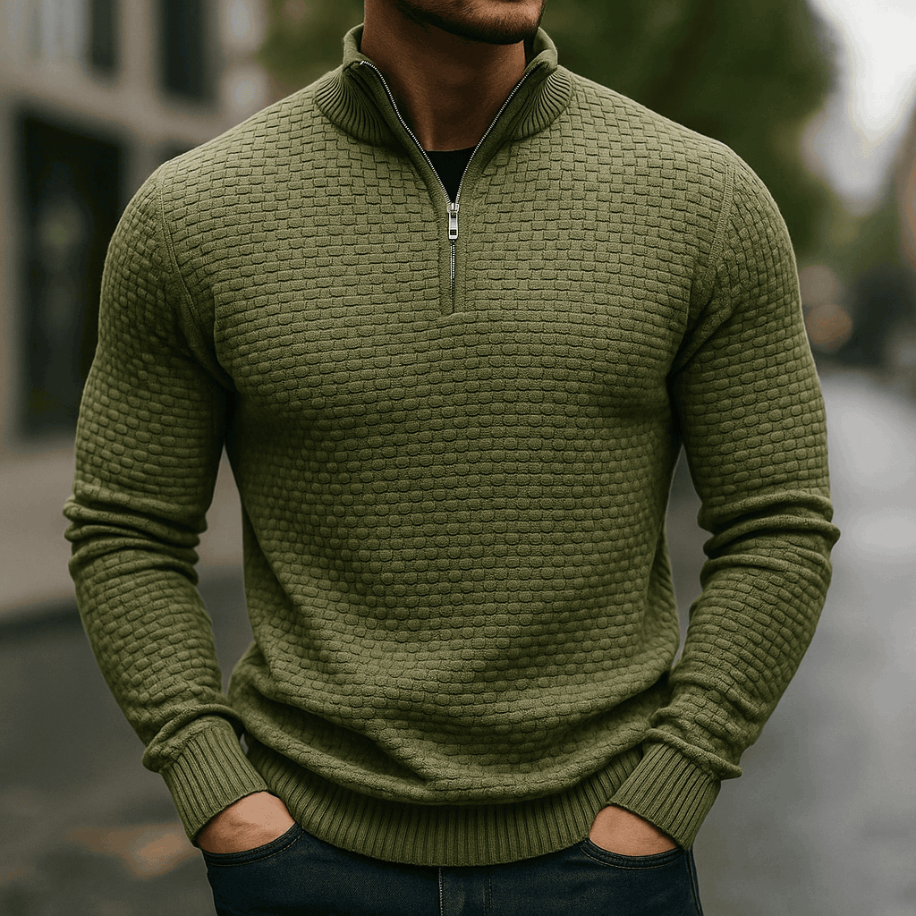 Wool Waffle Knit Sweater for Men Khaki