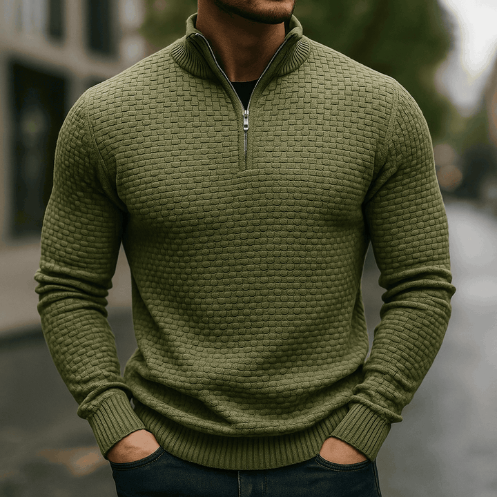 Wool Waffle Knit Sweater for Men Khaki
