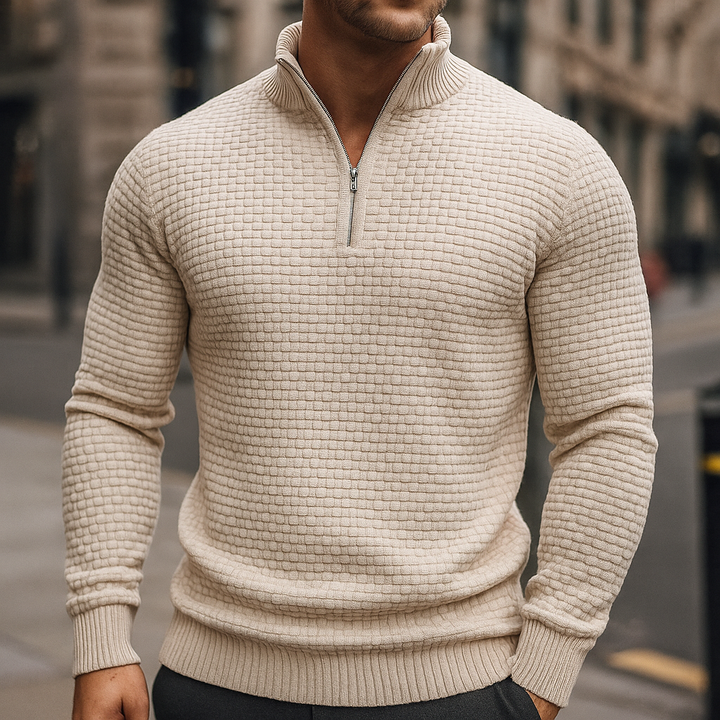 Wool Waffle Knit Sweater for Men Cream