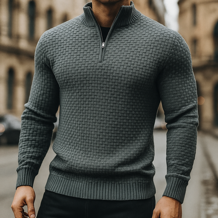 Wool Waffle Knit Sweater for Men Dark Grey