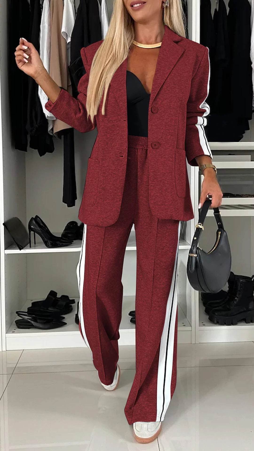 Women's Casual Office Suit Dark Red