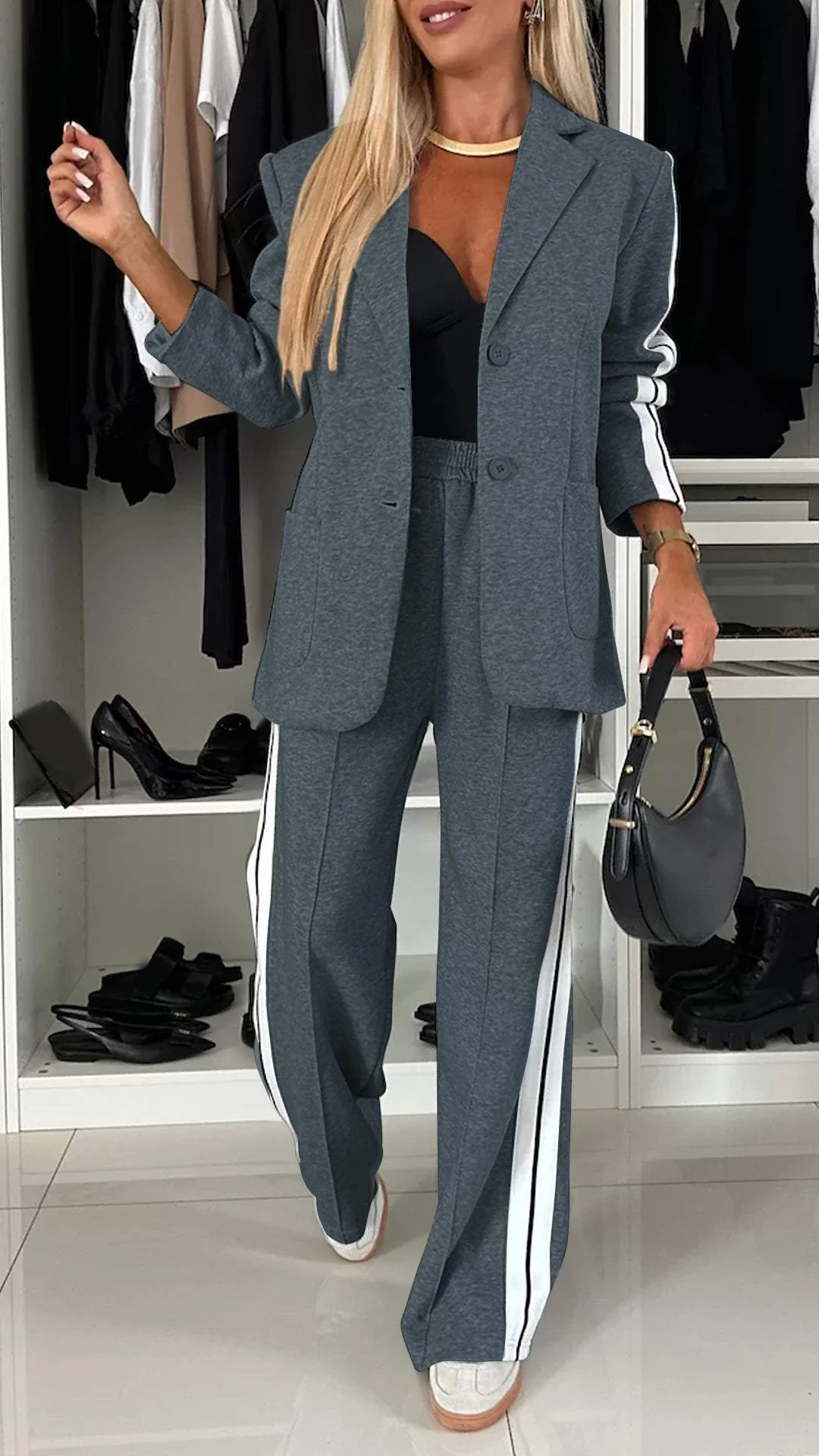 Women's Casual Office Suit Dark Grey