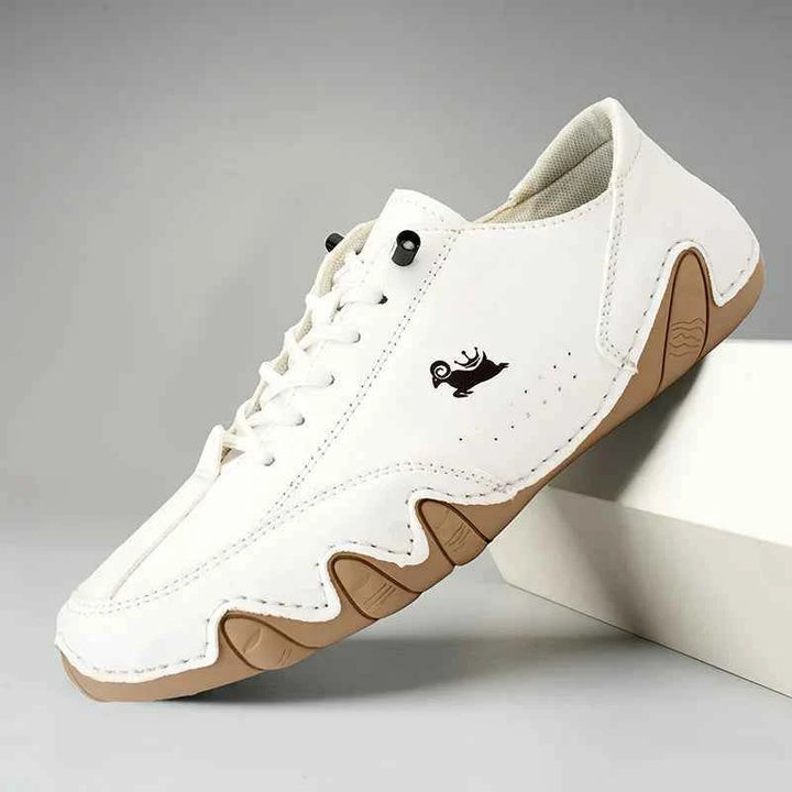 Men's Comfortable Leather Walking Shoes for Balance White