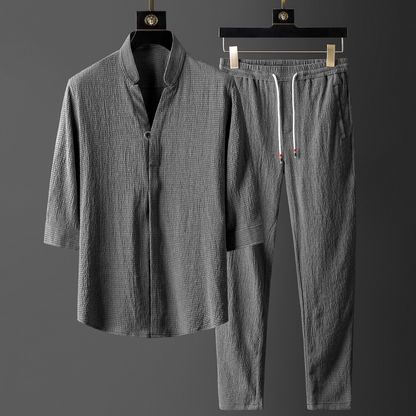 Yugen Linen Bedding Set Gray White Black