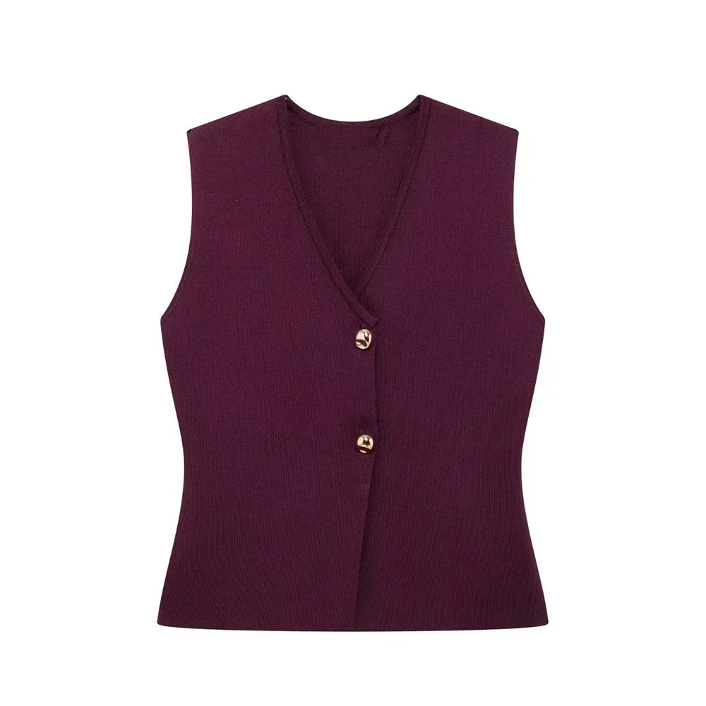 Imara | Women's Sleeveless Gilet Top - Elegant and Minimalistic Red