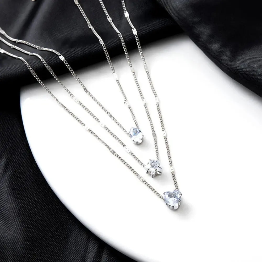 Monica | Women's Layered Pendant Necklace - Elegant and Timeless Design Silver