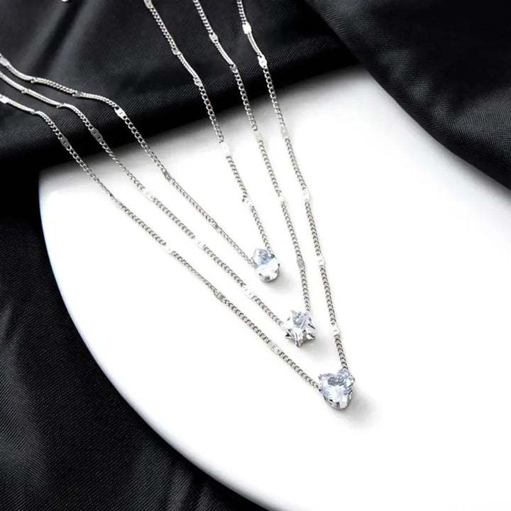 Monica | Women's Layered Pendant Necklace - Elegant and Timeless Design Silver