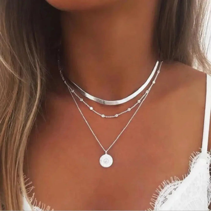 Monica | Women's Layered Pendant Necklace - Elegant and Timeless Design Silver-2