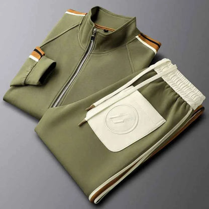Polyester Tracksuit Set Pockets Cream Black Two-Piece Green