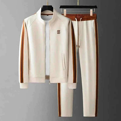 Polyester Tracksuit Set Pockets Cream Black Two-Piece