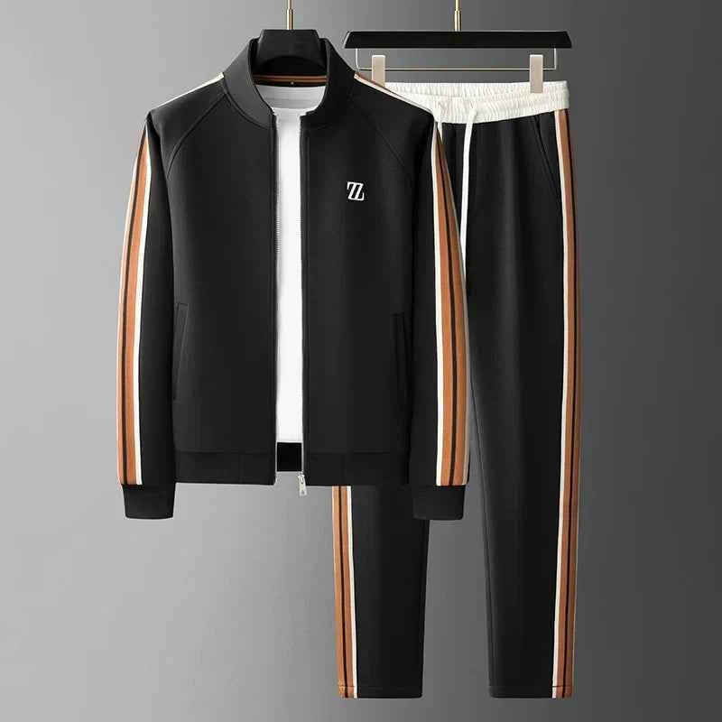 Polyester Tracksuit Set Pockets Cream Black Two-Piece