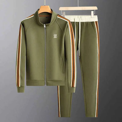 Polyester Tracksuit Set Pockets Cream Black Two-Piece