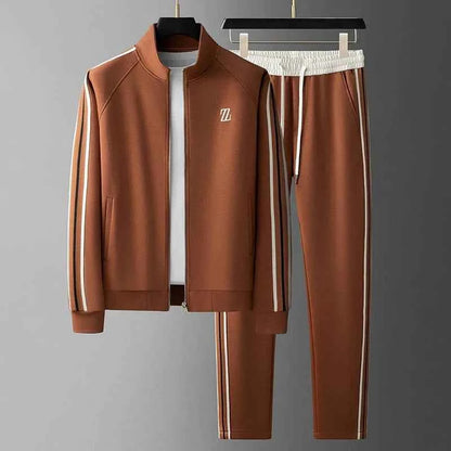 Polyester Tracksuit Set Pockets Cream Black Two-Piece