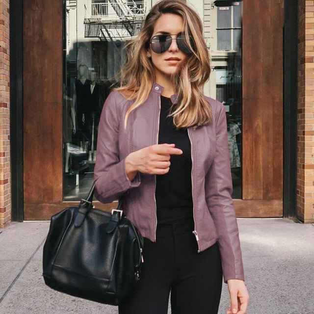 Zip Front Women's Autumn Jacket | Stylish & Warm Purple