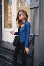 Women's Polyester Zip-front Stand Collar Side Pockets Jacket