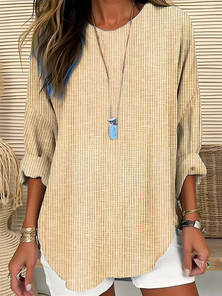 Women's Chic Striped Silhouette Blouse Khaki