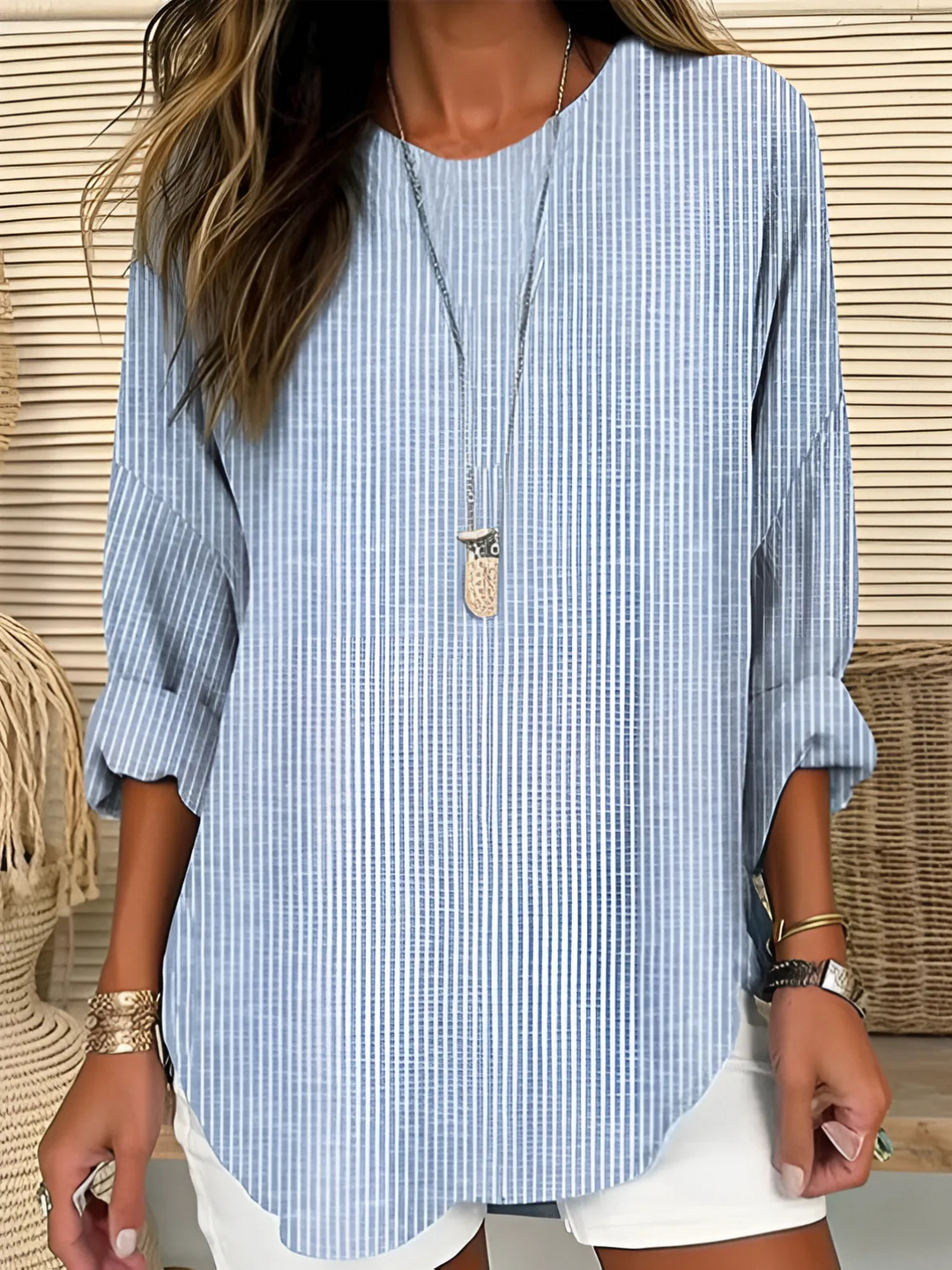 Women's Chic Striped Silhouette Blouse Blue
