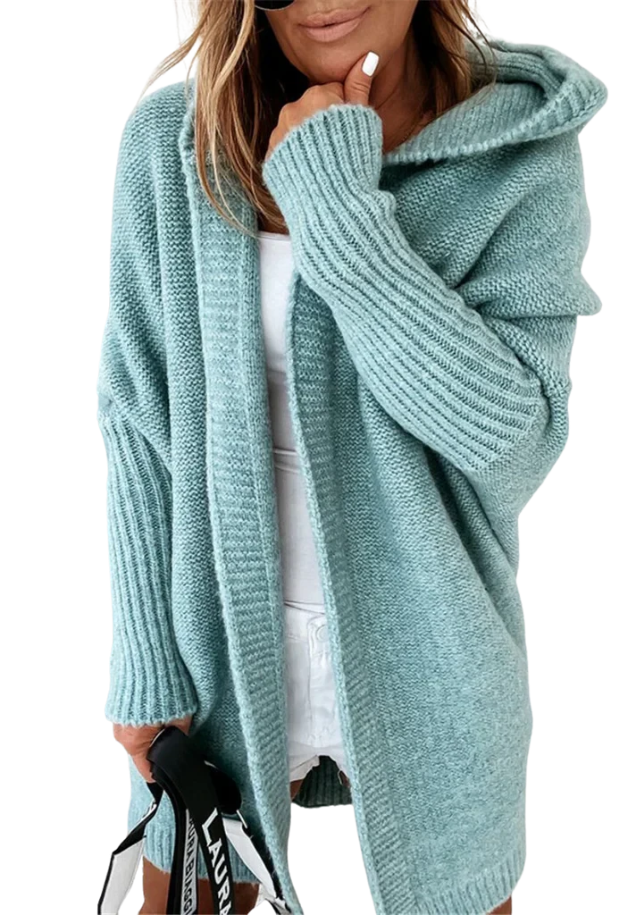 Women's Oversized Knitted Wool Blend Cardigan with Hood Mint Green