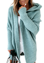 Women's Oversized Knitted Wool Blend Cardigan with Hood Mint Green