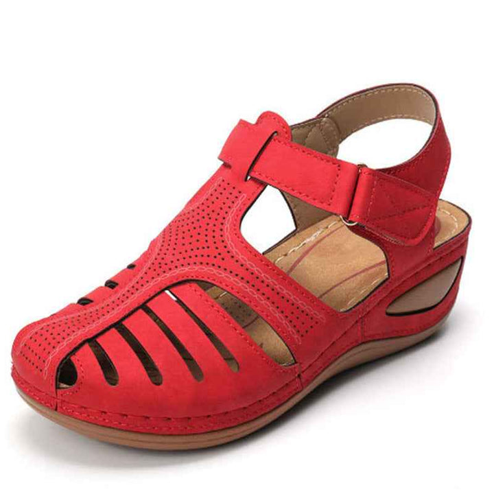 Women's Plus Size Retro Sandals Round Toe Wedge Sandals Red