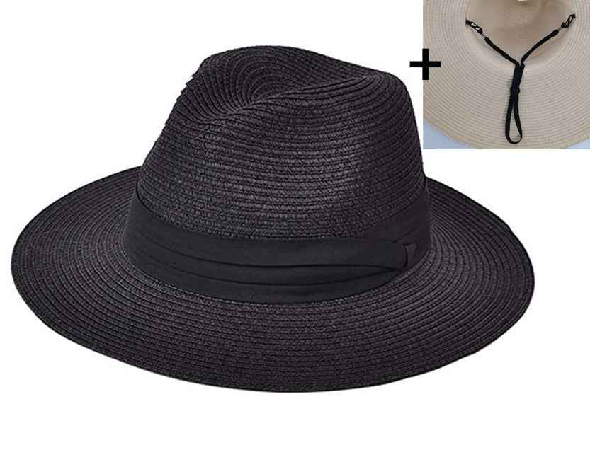 Casual All-match Sun Hat Foldable Sun Hat Black with windproof rope